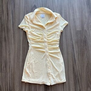 With Jean collared ruched dress